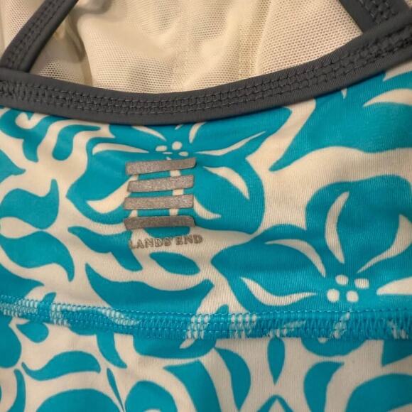 Lands End Tankini Swim Top Padded Shelf Bra Women's 4 Floral Blue Bathing Suit - Picture 5 of 7